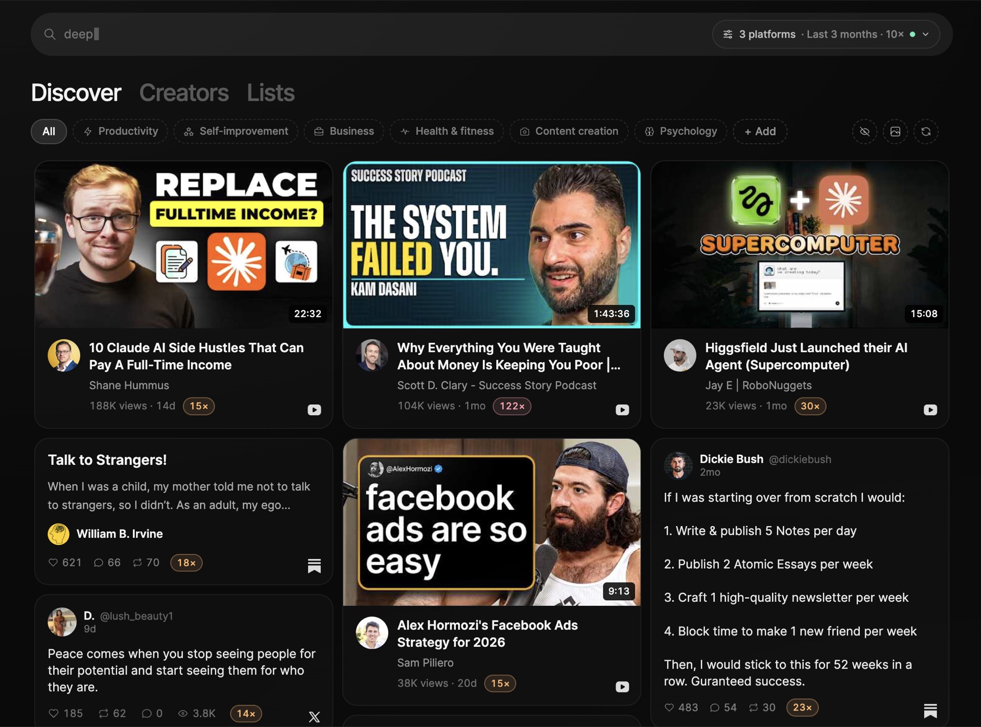 Eden Discover showing high-performing posts across social platforms