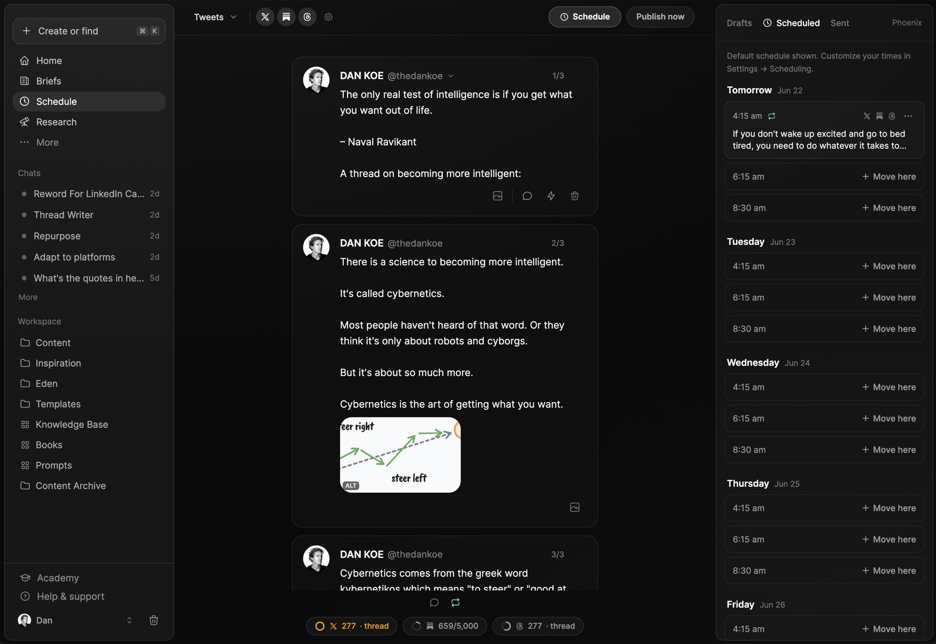 A week of scheduled posts across every platform in Eden's scheduler